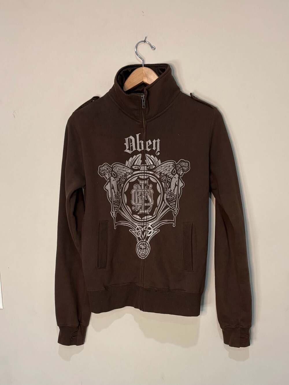 Obey Brown Graphic Zip-Up Mock Neck Jacket